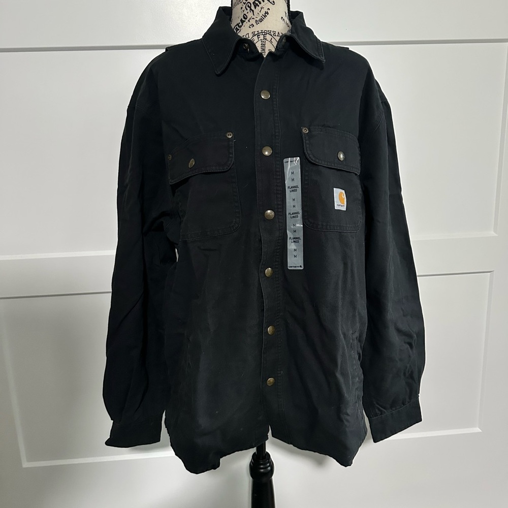 Carhartt 100590 - Men’s Weathered Canvas Long Sleeve Shirt Jac Black Medium NWT